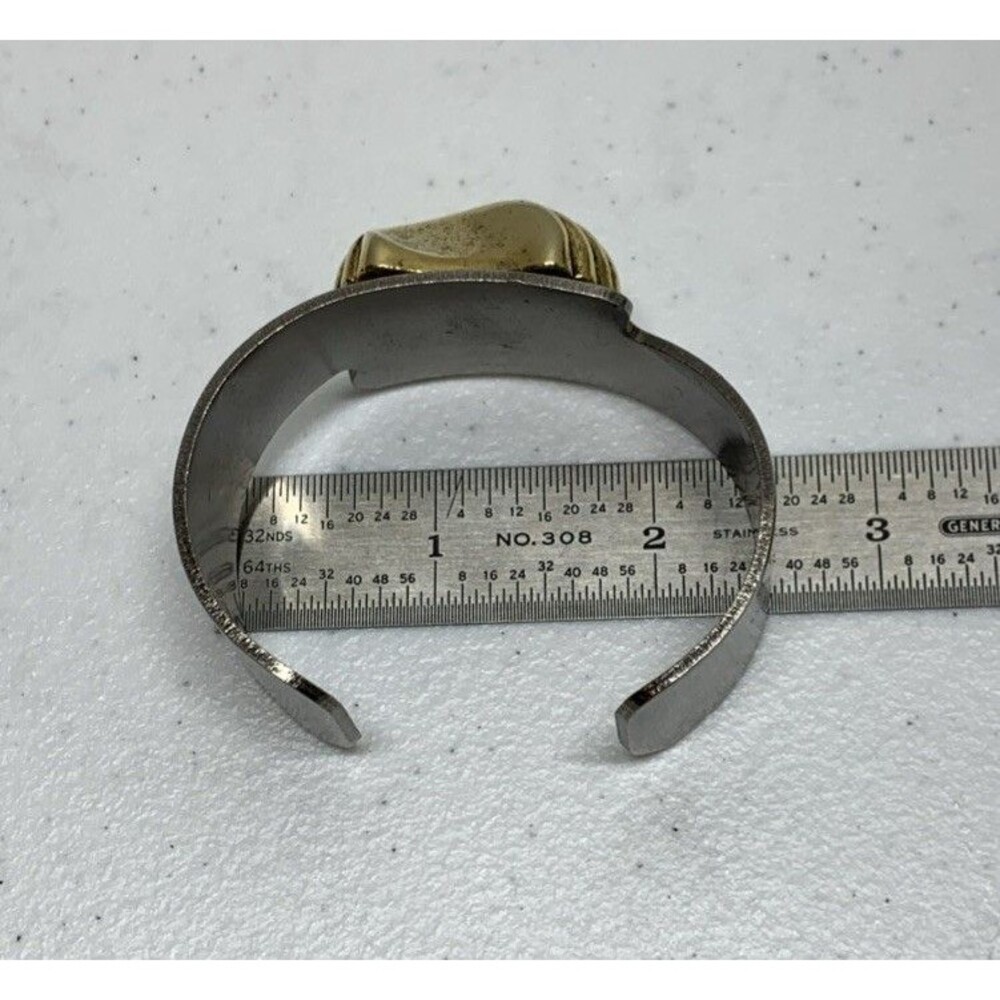 Vintage 1970s Sculptural Wave Cuff Bracelet Retro Modern Gold & Silver Tone - Picture 4 of 7